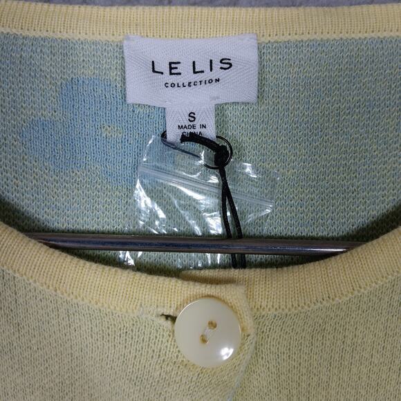 Le Lis Ester Perfect Sweater Top Size Small Button Down Yellow and Blue Floral - Picture 8 of 9